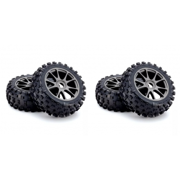 JOGO RODAS E PNEUS MONTADOS E COLADOS PARA BUGGY 1/8 OFF-ROAD 17MM ORIGINAL DO BUGGY INFERNO NEO 3.0 KYOSHO IFH002GMB IFT001